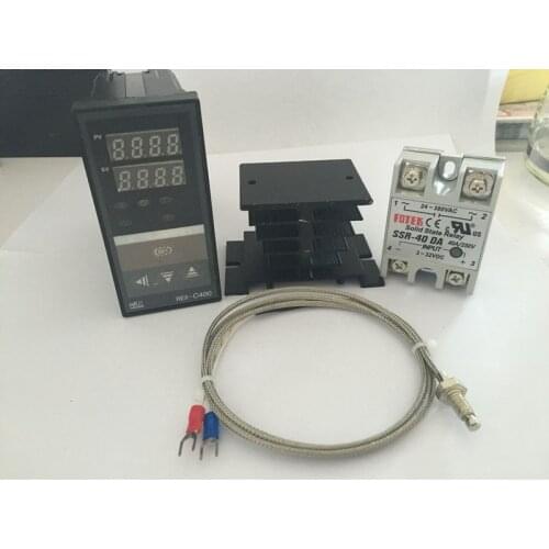 Digital RKC PID Temperature Controller Thermostat REX-C400 (SSR Output)+K type thermocouple+Max 40A SSR relay+heat sink