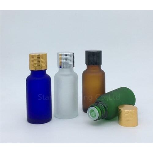 Travel bottle 20ml Green blue amber transparent frosted Glass Bottle, Vials Essential Oil Bottle with Aluminum cap 500pcs/lot