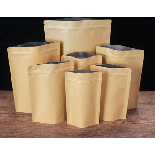 Eco-Friendly Aluminized Interior Kraft Paper Tea Bag Zipper lock Stand Up Gift Packing Bags 50pcs/lot Customizable logo