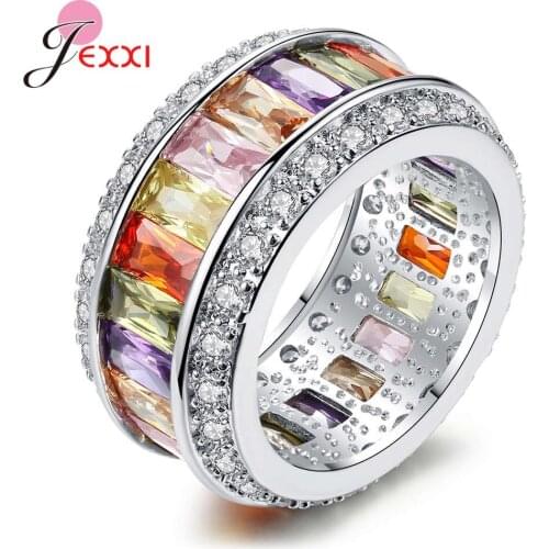 Luxury Brand Bling Jewelry Rainbow Cubic Zirconia CZ Engagement Rings For Women Colorful Cubic Zirconia CZ Eternity Ring