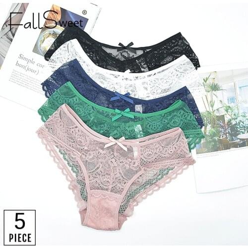 FallSweet 5 pcs/ lot ! Sexy Low-Rise Women Lace Panties Plus Size Underpanties See-thougth Hollow Briefs S To XXL