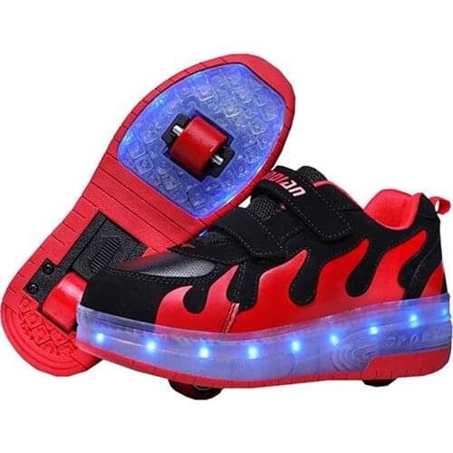 Black Red Pink White Fashion Girls Boys LED Light Roller Skate Shoes For Children Kids Sneakers With Wheels One wheels shoese