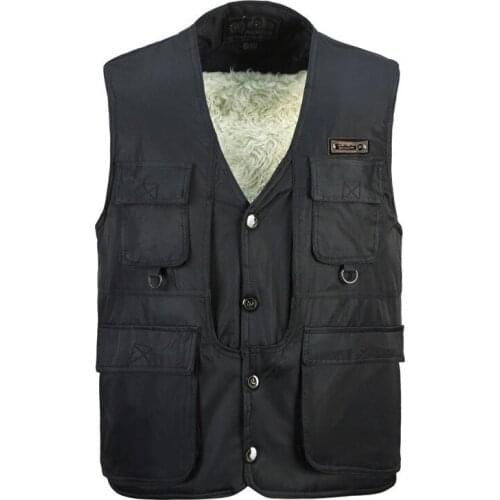 Sleeveless Multi Pocket Jacket Cotton Waistcoat Casual Fleece Vest with Many Pocket for Men Autumn Winter New Male Warm Thick