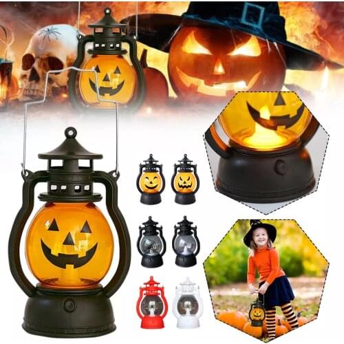 Mini LED Night Light Portable Pumpkin Lantern Retro Pony Lantern Warm Light Simulated Kerosene Lamp For Holiday Halloween Decor