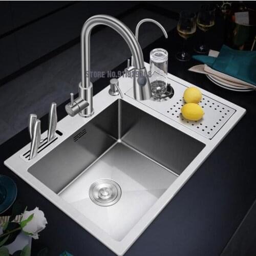 High Pressure Cup Washer Sink Coffee Bar Counter Water Bar Single Tank Island Kitchen Multifunctional 304 Stainless Steel