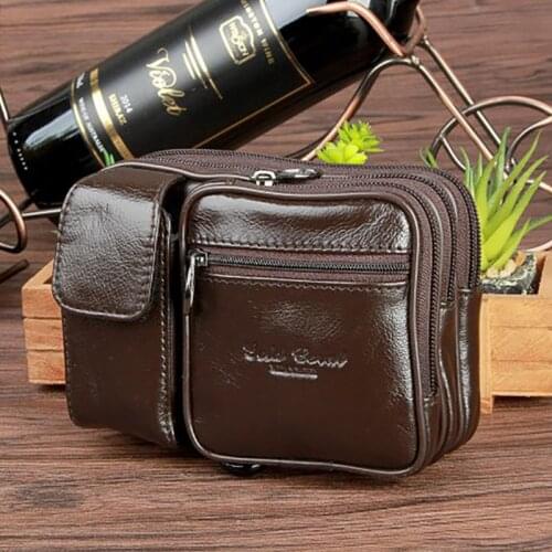 Men Real Cowhide Hip Belt Fanny Pack Cell/Mobile Phone Cigarette Case Cover Skin Belt Purse Pouch Genuine Leather Waist Bag