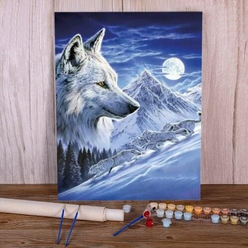 Moon And Wolf DIY Paint By Numbers Package Acrylic Paints 50*70 Paiting By Numbers Home Decoration For Adults For Drawing Art
