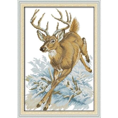Running Deer Animal Aida Cross Stitch Kits 14CT Canvas 11CT Accurate Printed Embroidery DIY Handmade Needle Work Home Decor Art