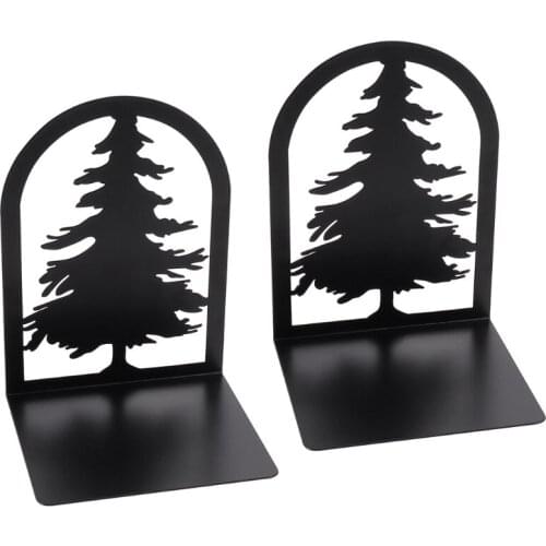 Hollow Pine Shape Desktop Nonskid Bookends Art Decorative Iron Desk Book End Metal Book Support for Shelves for Books