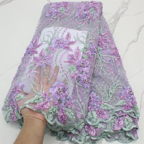 New Arrived 2021 High Quality Nigerian Net Lace Fabric Beads And Sequins Fabric African Tulle Lace Fabric French Net Lace Fabric
