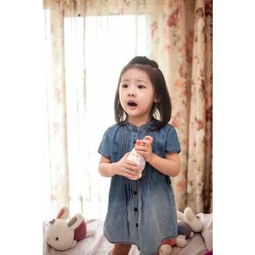 New Item Baby Girls Summer Denim Dresses Girls Knee-Length Denim Dress With Belt Kids Summer Short-sleeve Dresses