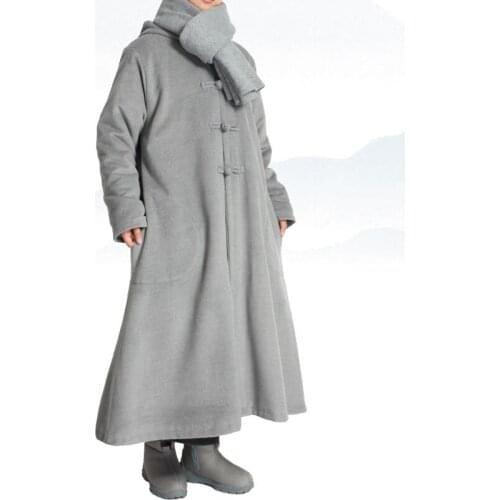 UNISEX winter warm lay meditation cloak zen Buddhist cape shaolin monks robe uniforms martial arts suits gray/blue with sleeve