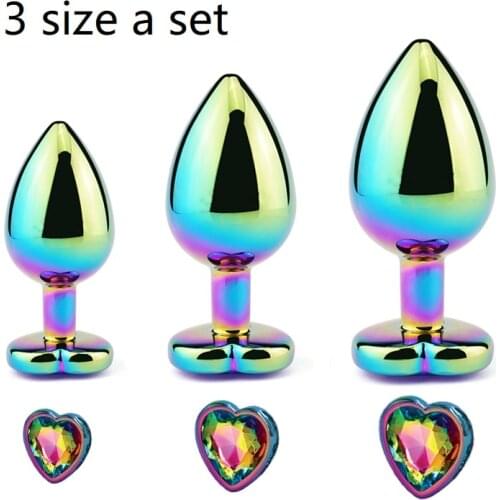 Rainbow Rose gold pink Small Medium large size Heart shape Crystal Metal anal beads butt plug Jewelry sex toy for female male