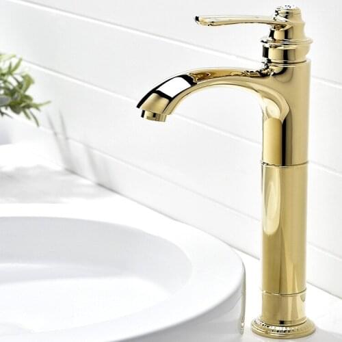 Luxury All brass bathroom sink faucet gold crystal tall golden Beautiful cold hot water basin mixer tap faucet