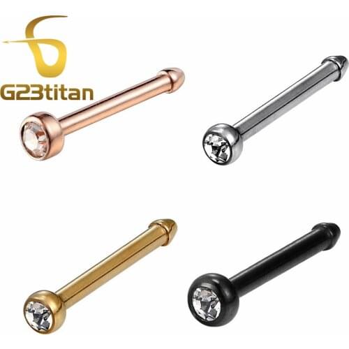 G23titan Nose Rings Nariz Earrings Nostril Piercings CZ Zircon Piercing Nose Screw Curved Prong Nose Stud Rings Body Jewelry