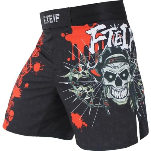 Fitness exercise boxing red skull pirate Breathable MMA boxing shorts Tiger Muay Thai cheap mma shorts kickboxing sanda fight