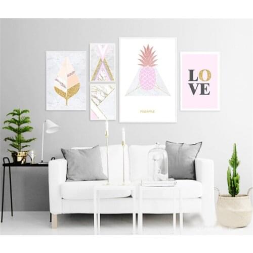 Nordic Canvas Painting Pink Pineapple LOVE Poster Print Picture Wall Art Painting Living Room Bedroom Home Decor Poster