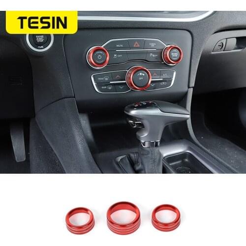 TESIN Car Interior Accessories Air For Dodge RamConditioning Audio Switch Knob Decoration Cover Ring For Dodge Ram 2012-2017