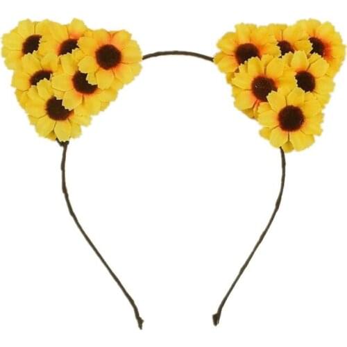 Cloth Sunfllower Hair Hoops Cute Cat Ears Hairbands for Women Party Headband Wedding Headwear Tiaras Girls Hair Accessories
