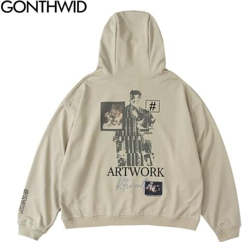 GONTHWID Harajuku Streetwear Hoodies Vintage Creative Print Zipper Hooded Sweatshirts Hip Hop Pullover Men Casual Outerwear Tops