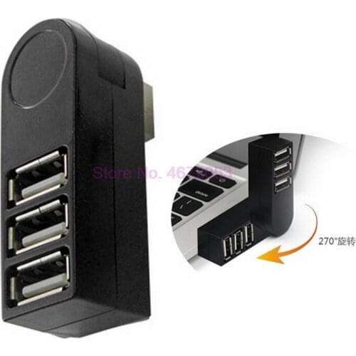 100pcs Rotatable High Speed 3 Ports USB HUB 2.0 USB Splitter Adapter for Notebook/Tablet Computer