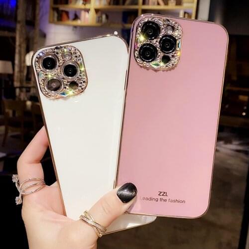 Plating glitter 3D diamond Lens camera protection phone case for iphone 12 Pro Max MiNi 11 XR X XS 7 8 plus SE Soft Back cover