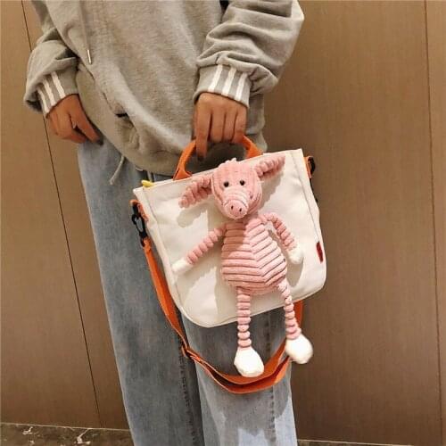 2019 Lovely Animal Doll Ladies Canvas Shoulder Bag Girl School Travel Casual Large Capacity Bag For Women Handbag 5 Styles