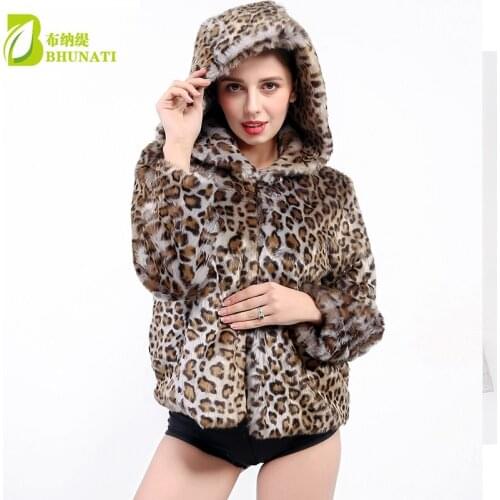 Women hooded Faux Fur Coat Leopard Thicken Warm Winter Hoodie Jacket Fashion Outwear Short jackets Casaco De Pele Falso