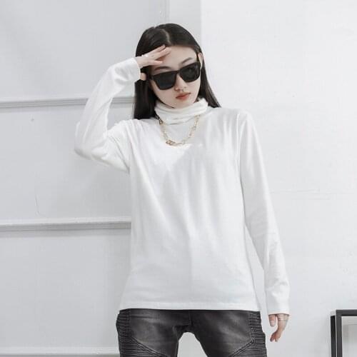 Lady spring and autumn new style yamamoto wind high collar slim bottom shirt large size long sleeve T-shirt