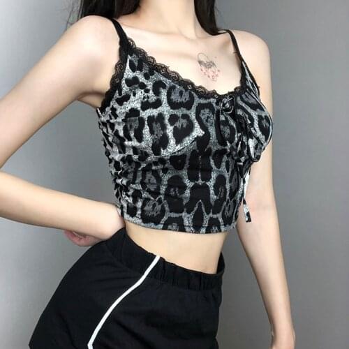 Women Cropped Shirt Leopard Print Sling Top Elastic Casual Tank Tops Vest Party Boat Neck Summer Bowknot Lace Camisole Clothes