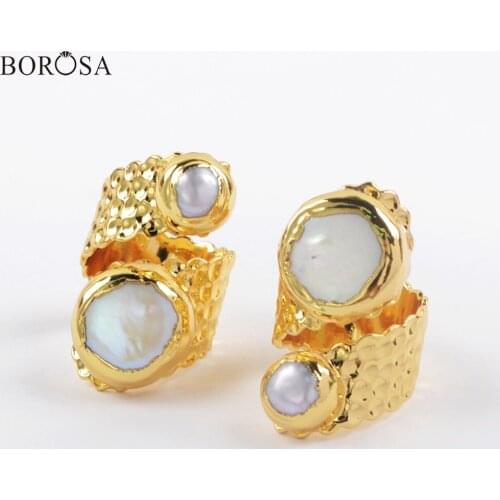 BOROSA Natural Pearl Women Rings 5Pcs Natural Freshwater Pearl Rings Freeform Double Pearl Band Rings Boho Daily Jewelry G1925