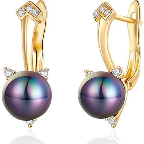 Trendy Black Red Blue Pearl Stud Earrings for Women Cubic Zirconia Earrings with Pearls Girls Wedding Party Fine Jewelry Gifts