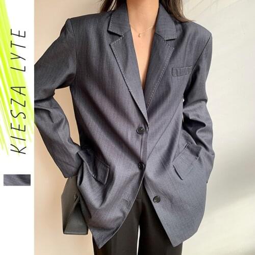2021 Spring Office Lady Grey Blazers Fashion Neutral Minimalist Woman New Casual Solid Suit Blazers Femme Jacket
