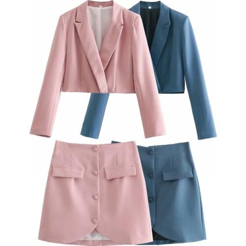 2021 New Blazer and Skirts Women England style Navel Exposed Short Blazer sexy high-waist mini Skirt Ladies Retro Two Piece Set