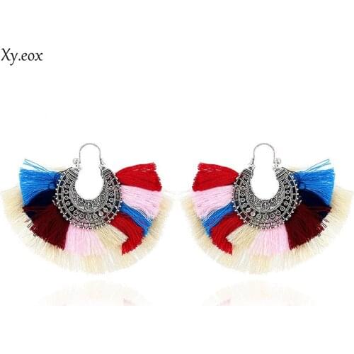 1Pair Fashion Bohemian Handmade Statement Colorful sector Tassel Earrin