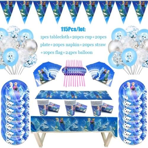 115Pcs/Lot Frozen Theme Disposable Tableware Sets Kids Birthday Party Decoration Childrens Day Event Supplies For 10 People