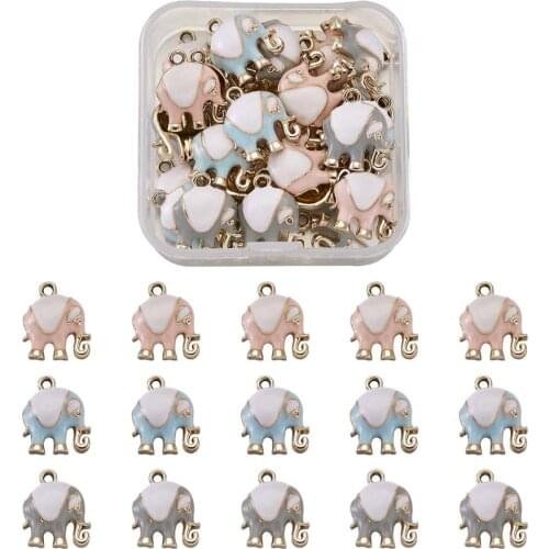 Pandahall 30pcs/Box Alloy Enamel Elephant Charms Pink Blue Grey Cute Animal Pendants for Bracelet Earrings Jewelry DIY Accessory