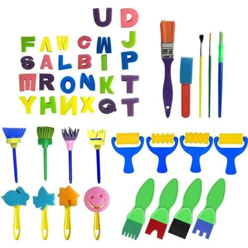 47 Pcs Sponge Painting Kit Bib Rollers Shapes Brushes Stamp Flower Foam Drawing Tools For Kids Children Early Learning Art Craft