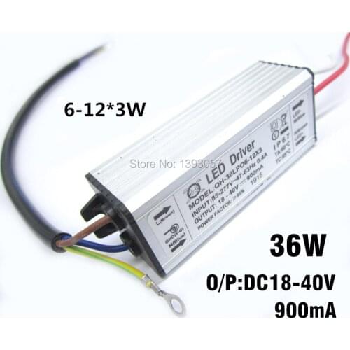 5pcs/lot 6-12x3W DC18-40V 900mA 220V LED Driver 18w 30w 36w Power Supply IP67 Waterproof Constant Current Driver For FloodLight