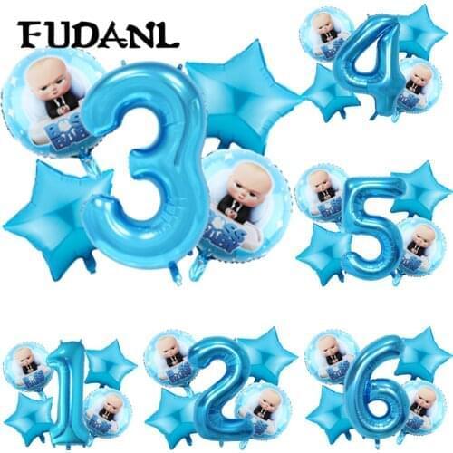 5pcs Cartoon Boss Baby Balloon Set 40inch Number Blue Foil Birthday Balloons Baby Shower Decoration Helium Globos