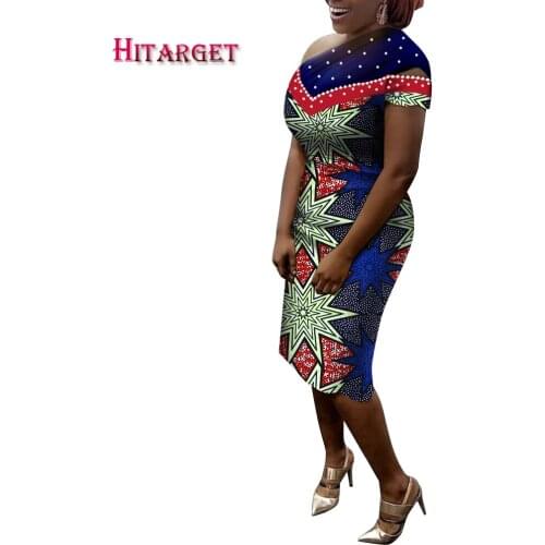 African Dresses for Women Slash Neck Net Vestido Robe Africaine Patchwork Dashiki Lady Dress Decoration Pearl Large Size Wy9204