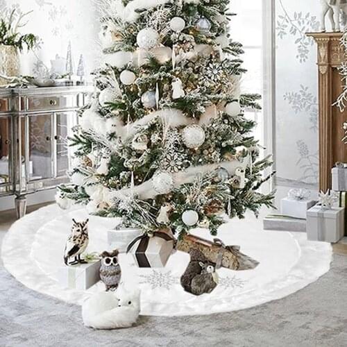 Pure White High Quality Christmas Tree Skirt With Thick Faux Fur Snowflake Christmas Tree Carpet Xmas Decorations