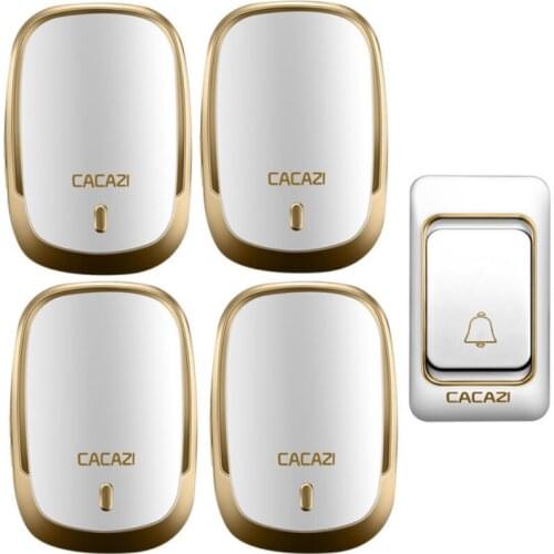 CACAZI Wireless Doorbell Waterproof 300M Remote US EU UK Plug 1 Button 4 Receiver Smart Home Doorbell Battery Button Chimes 220V