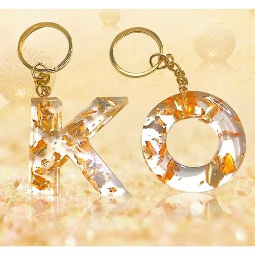 Gold Color A-Z Initial Letter Keychains Keyrings For Women Men DIY Handmade Resin Alphabet Keyfob Handbag Key Charm Accessories