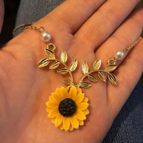 Jisensp Imitation Pearl Sunflower Charms Chain Necklace for Women Wedding Jewelry collier femme 2019 Girls New Year Gift