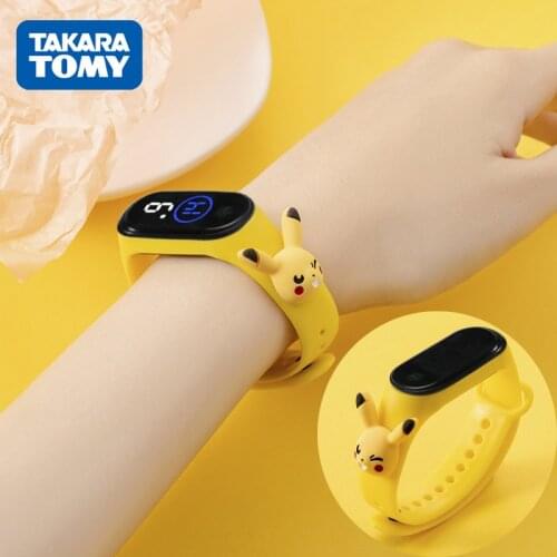 TAKARA TOMY Pokemon Digital Watch Anime Pikachu Doll Childrens Electronic Bracelet Student LED Cartoons Sports Electronic Watch