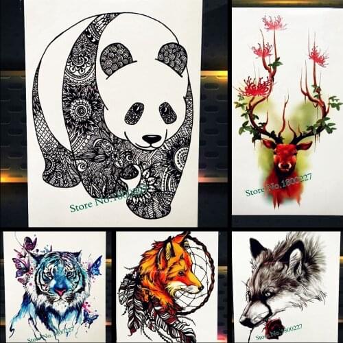 Black Chinese Panda Temporary Tattoo For Men Women Mandala Flower Arm Tatoo Body Back Art Henna Fake Waterproof Tattoo Stickers