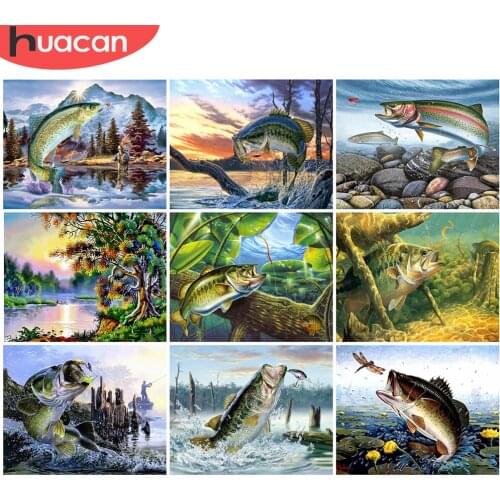 HUACAN Fish Pictures By Number Hand Painted Art Coloring By Numbers Animal Gift Kits Drawing On Canvas Home Decoration