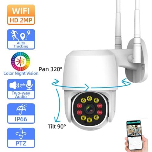 Home 1080P PTZ WiFi IP Camera Outdoor Waterproof 2MP Auto Tracking Two Way Audio Wireless CCTV Security Surveillance Dome Camera