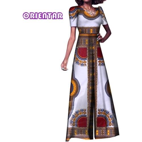 Women Jumpsuits African Clothes Bazin Riche Wax Print Jumpsuits Long Wide Leg Pants Romper Traditional African Clothing WY8246